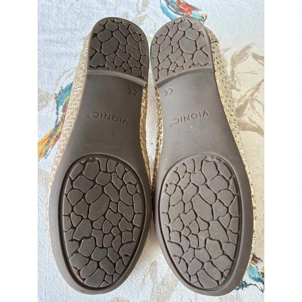 Vionic Anita Gold Metallic Woven Ballet Flats Orthotic Comfort Shoes Womens 6